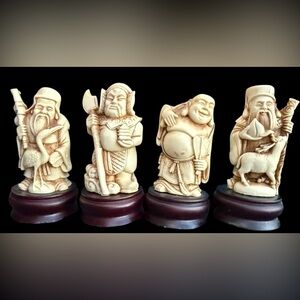 Japanese Ivory Dynasty Traditional Buddhist Lucky Gods 1984 Vintage